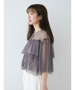 Green Parks ・ＳＵＧＡＲ　ＳＰＯＯＮ　チュールティアードブラウス Charcoal Gray