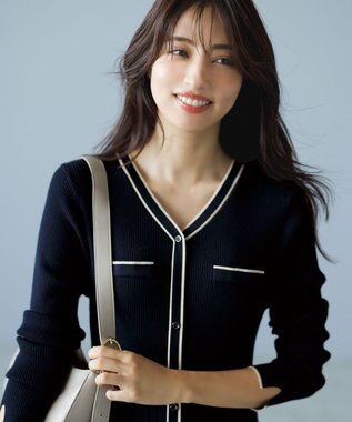 ANY SIS 【洗える】バイカラーデザインニット ワンピース ネイビー×ベージュ