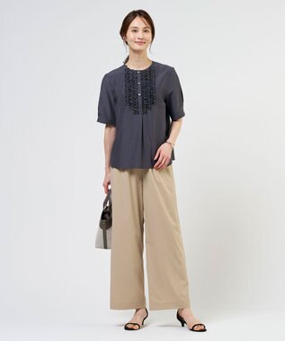 J.PRESS LADIES ソフトナイロン イージー ワイド パンツ ベージュ系