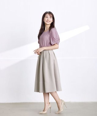 Tiaclasse L 【洗える】リボン付きフレアスカート グレージュ