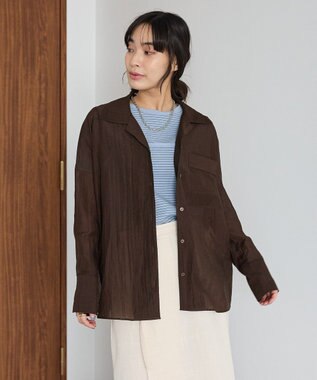 CRAFT STANDARD BOUTIQUE シアーオープンカラーシャツ Brown