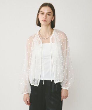 GRACE CONTINENTAL チュールノーカラーブルゾン ホワイト