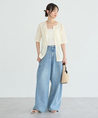 earth music&ecology フロッキーチュールカーディガン Ivory