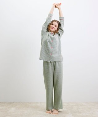 une nana cool 【綿混】丸襟ぽこぽこNew Yearパジャマ グリーン