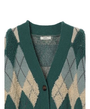 earth music&ecology ループ編みアーガイルカーディガン Green