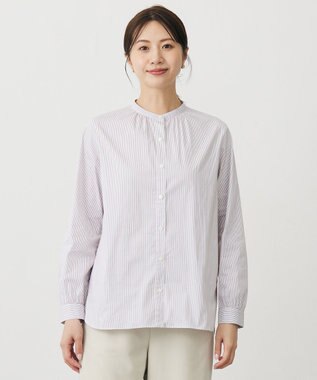 BEZ ドビーストライプ バンドカラー ブラウス