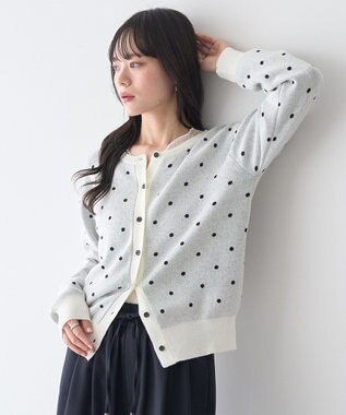 earth music&ecology ドットジャガードカーディガン Ivory