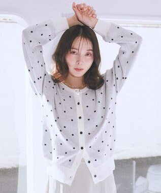 earth music&ecology ドットジャガードカーディガン Ivory