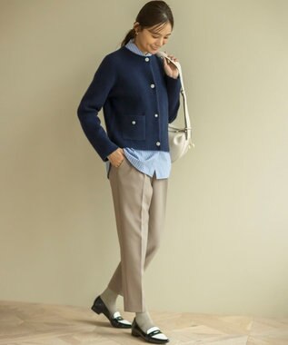 組曲 L 【手洗い可】フラッフィーファーニットジャケット ミッドナイトネイビー系