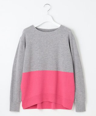自由区 S 【洗える】セミウーステッドウールボートネック ニット ライトグレー×ピンク
