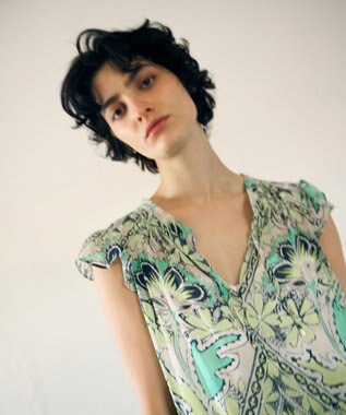 GRACE CONTINENTAL シフォンプリントティアードワンピース イエロー