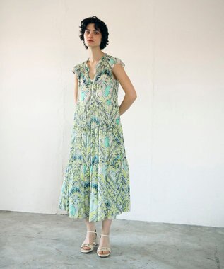 GRACE CONTINENTAL シフォンプリントティアードワンピース イエロー