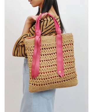 UNBILLION cachecache 下がりグログランペーパー柄編みトート ピンク