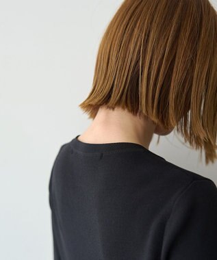 YECCA VECCA パール釦ラッフル5分袖カーディガン Black