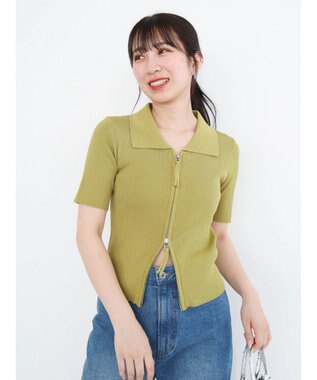 Green Parks ５分袖衿付きＺｉｐプルオーバー Green