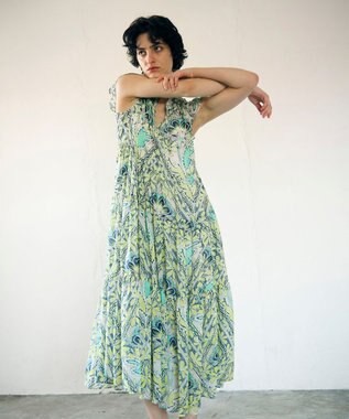 GRACE CONTINENTAL シフォンプリントティアードワンピース イエロー