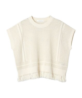 Green Parks 裾フリンジメッシュニットプルオーバー Off White