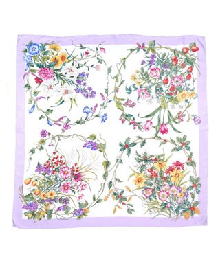 Marca ＜春の新色！＞【伝統横濱スカーフ】四季のツリー花 大判 シルクツイル スカーフ ライラックボーダー