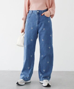 Green Parks ・Ｄｏｕｂｌｅ　Ｆｌａｇｓ　リボン刺繍ストレートデ Indigo