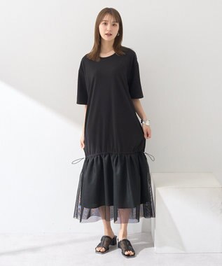 earth music&ecology メッシュドッキングワンピース Black
