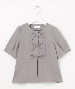 Feroux リボンブラウス ジャケット ライトグレー系
