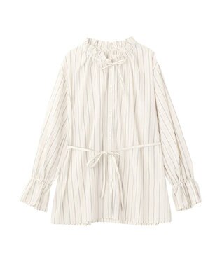 earth music&ecology 【イージーケア】TRキュプラダブルボタンフリルシャツ Stripe