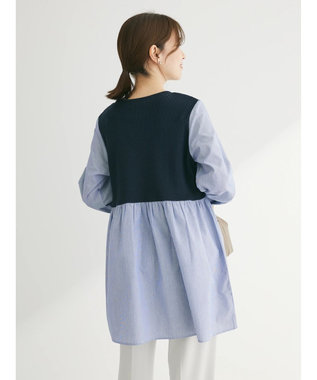 Green Parks リブドッキングカットソーボリュームチュニック Stripe