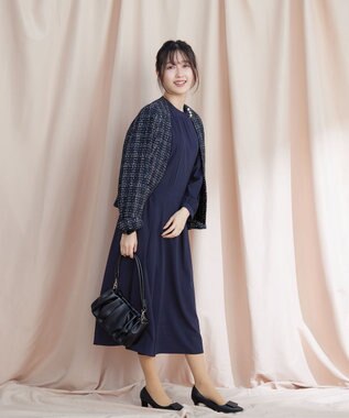 Tiaclasse 【洗える】ハイネックピンタックワンピース ネイビー