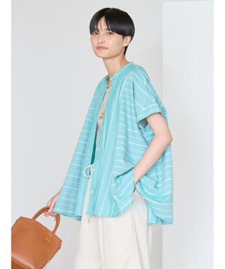 AMERICAN HOLIC 接触冷感フレンチスリーブ切り替えフレアブラウス Stripe Green