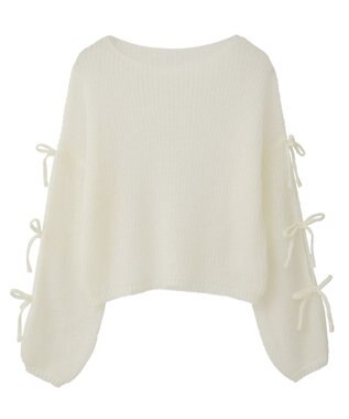 earth music&ecology サイドリボン透かしニットプルオーバー Off White