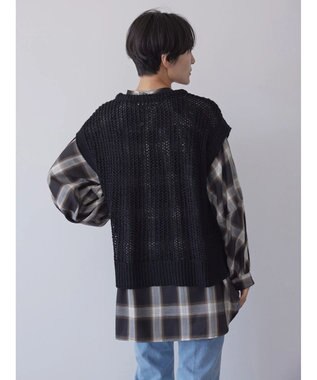 AMERICAN HOLIC ＳＥＴ　ボリュームスリーブシャツ＋ニットベスト Check Black