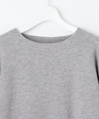 自由区 【洗える】セミウーステッドウールボートネック ニット ライトグレー×ピンク