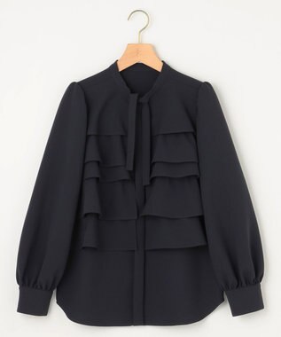 組曲 【KUMIKYOKU NAVY】コンフォータブルドレープ フリルブラウス ネイビー系