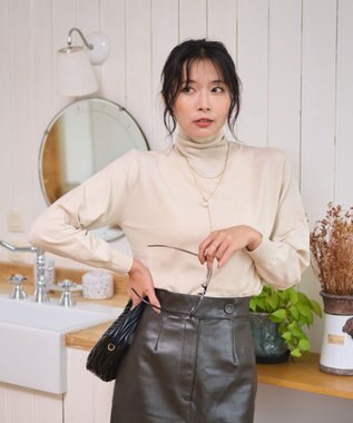 WEGO 【WEB限定/25年秋冬新作/洗濯OK/毛玉レス】タートルネックニット ベージュ