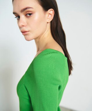 GRACE CONTINENTAL リブスクエアニットトップ グリーン