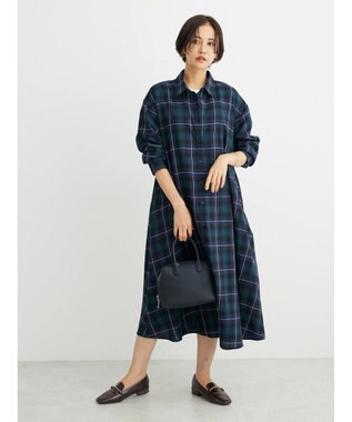 Green Parks ビエラチェックシャツワンピース Green