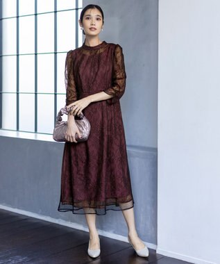 ANY SIS 【Lily calin】バイカラードットチュール ドレス バーガンディ