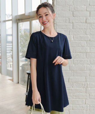 Tiaclasse 【洗える・接触冷感・紫外線ケア・サラごこち】はしごレースチュニック ネイビー