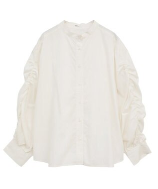 CRAFT STANDARD BOUTIQUE 袖シャーリングバンドカラーシャツ Off White