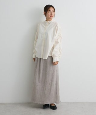 CRAFT STANDARD BOUTIQUE 袖シャーリングバンドカラーシャツ Off White