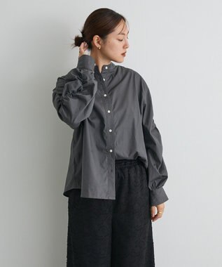 CRAFT STANDARD BOUTIQUE 袖シャーリングバンドカラーシャツ Charcoal Gray