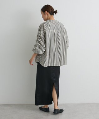 CRAFT STANDARD BOUTIQUE 袖シャーリングバンドカラーシャツ Stripe Gray