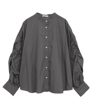 CRAFT STANDARD BOUTIQUE 袖シャーリングバンドカラーシャツ Charcoal Gray