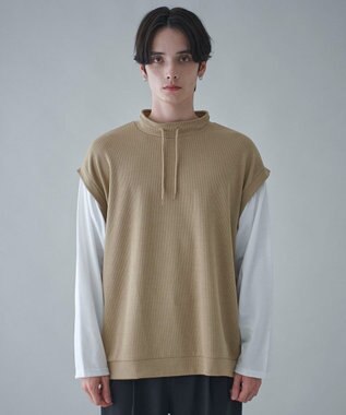 WEGO フェイクレイヤードモックネックベストT（LS） ベージュ