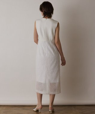 GRACE CONTINENTAL フェザー刺繍コンビワンピース ホワイト