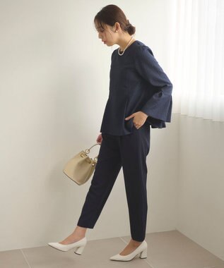 Feroux 【セットアイテム】美シルエット ブラウス×パンツ セットアップ ネイビー系