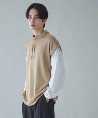 WEGO フェイクレイヤードモックネックベストT（LS） ベージュ