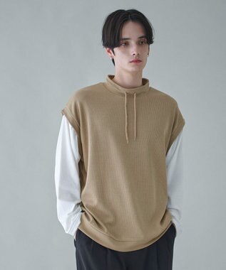 WEGO フェイクレイヤードモックネックベストT（LS） ベージュ