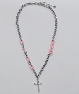 WEGO Lカラーチェーンミックスクロスネックレス ライトピンク