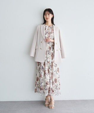 YECCA VECCA 【追加生産】フラワー柄シアープリーツワンピース Ivory